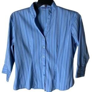 Vintage DCC Blouse Shirt Women's Size Medium Stretch Stripe 3/4 Sleeves Top